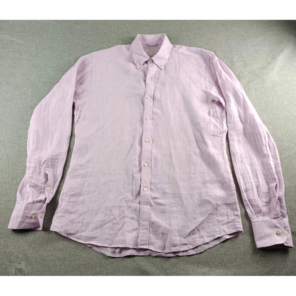 John Henric Shirt Mens  15.5 39 Purple Linen Button Up Long Sleeve